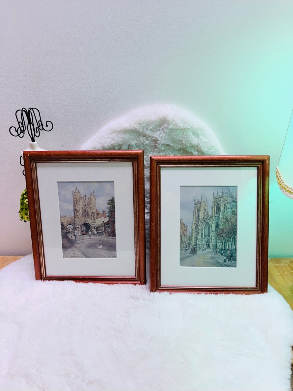 Set Of Two Framed Architectural Prints in Warm Brown Frame 🖼️